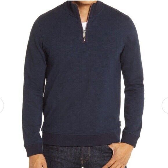 TED BAKER Caravan Navy Blue Quarter Zip Pullover Sweater Size 6 or 2XL XXL - Picture 1 of 6